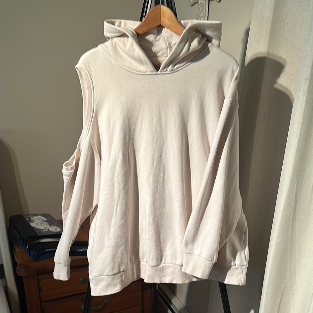 Cream Cold Shoulder Women's hooded sweatshirt